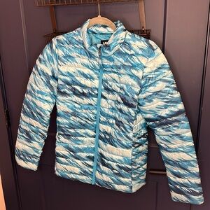 L.L. Bean Girls Blue Tie Dye Packable Puffer Jacket Size XL 14/16